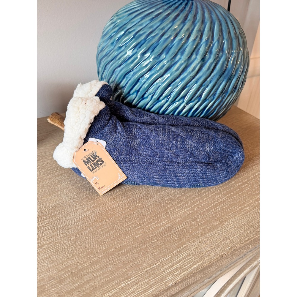 Muk Luks Cabin Socks Women Blue L/XL 8.5-11 Shea‎ Butter Infused Cable Knit NEW